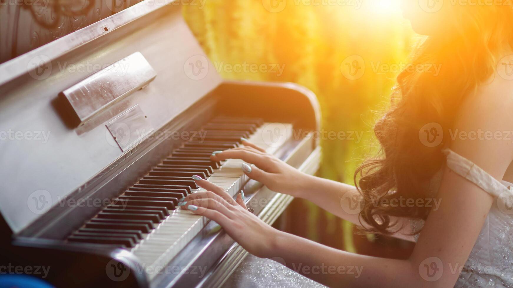 Beautiful piano background are set by the window in the morning waiting for the pianist to come to practice in the morning to reduce the mistake of having to perform the piano performance at a concert photo