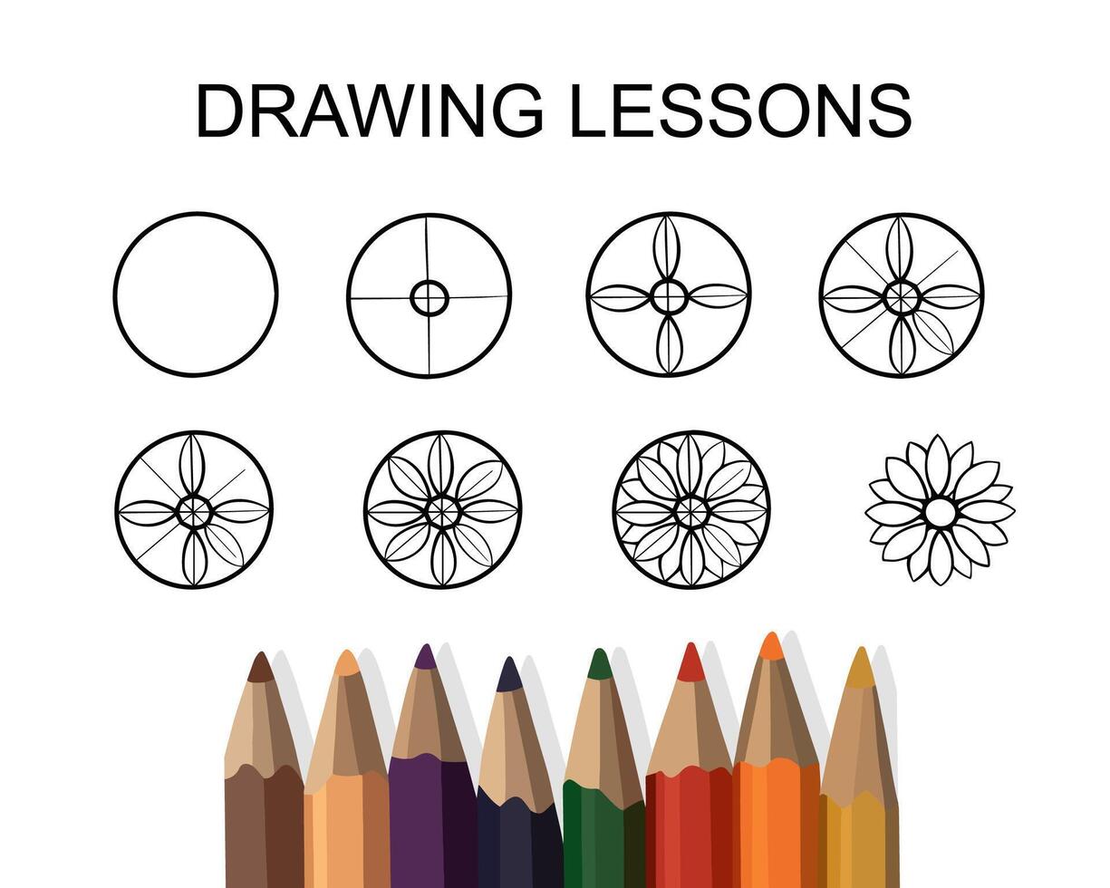 Vector isolated illustration of a step-by-step drawing of a flower. Drawing lessons.