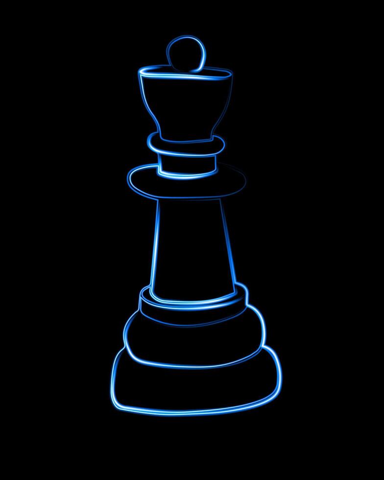 Vector isolated illustration of queen chess piece with neon effect.