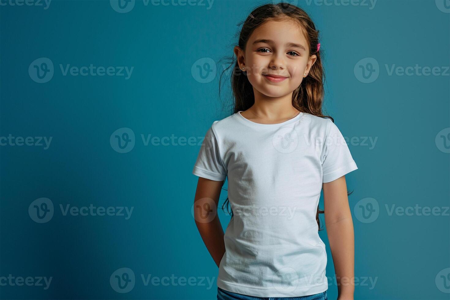 ai generado niña vistiendo bella lona blanco camisa Bosquejo foto