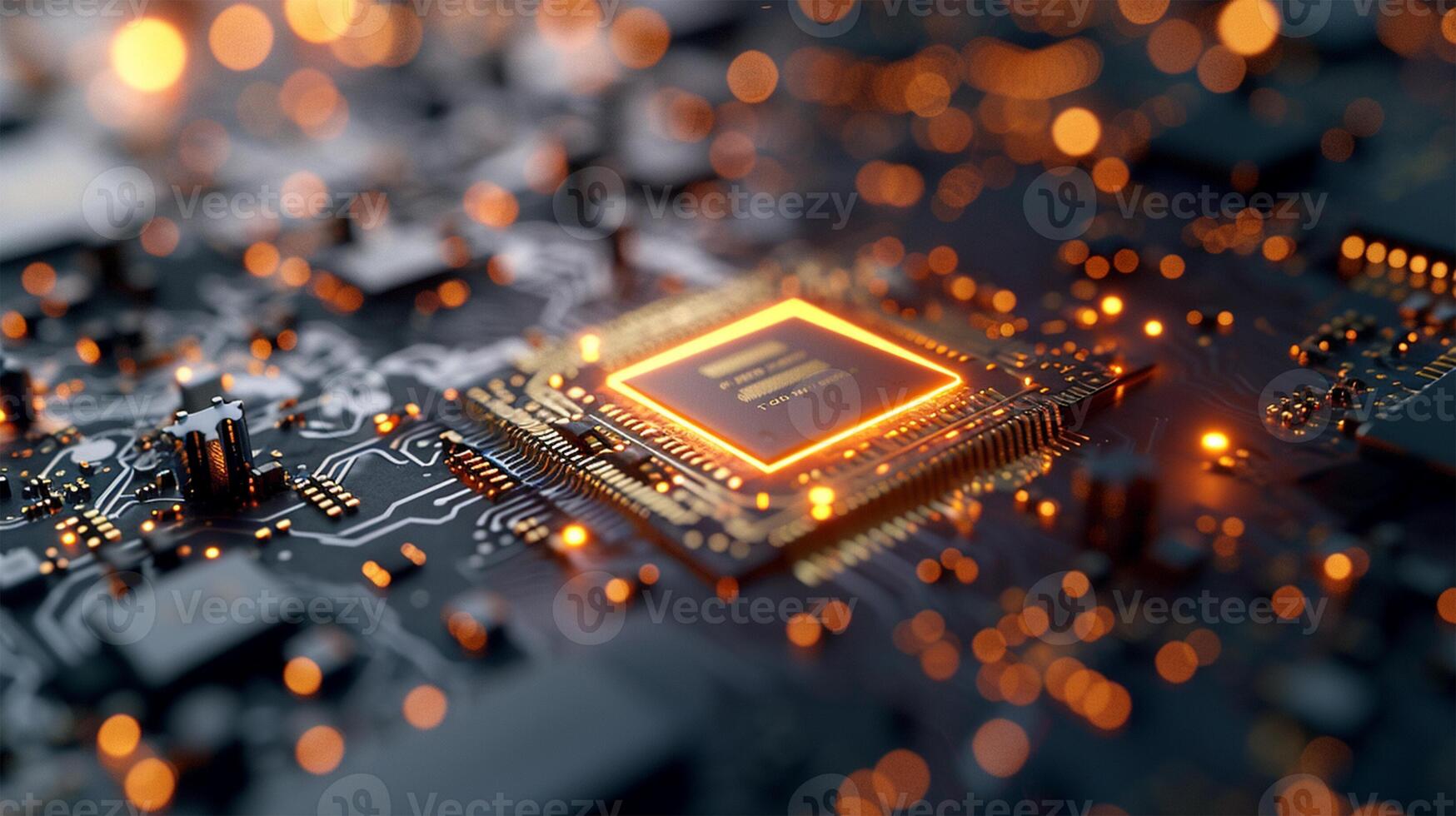 AI generated Close up of electronic circuit board. Technology background. Selective focus. photo