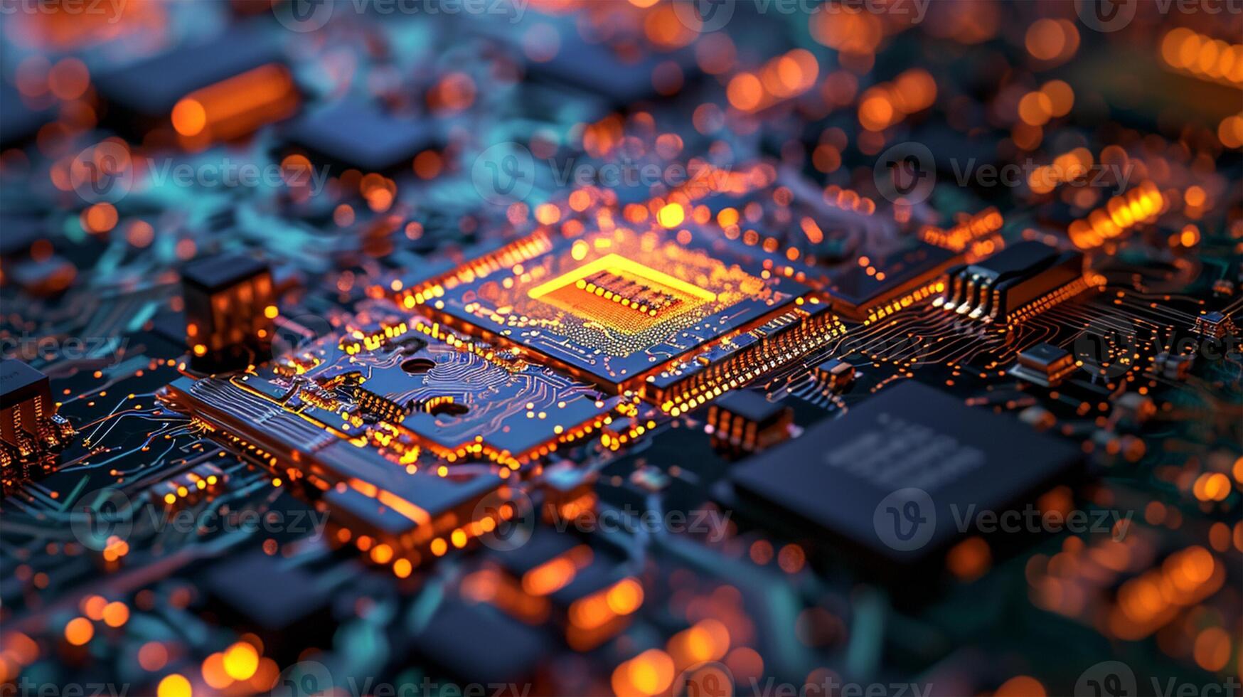 AI generated Close up of electronic circuit board. Technology background. Selective focus. photo