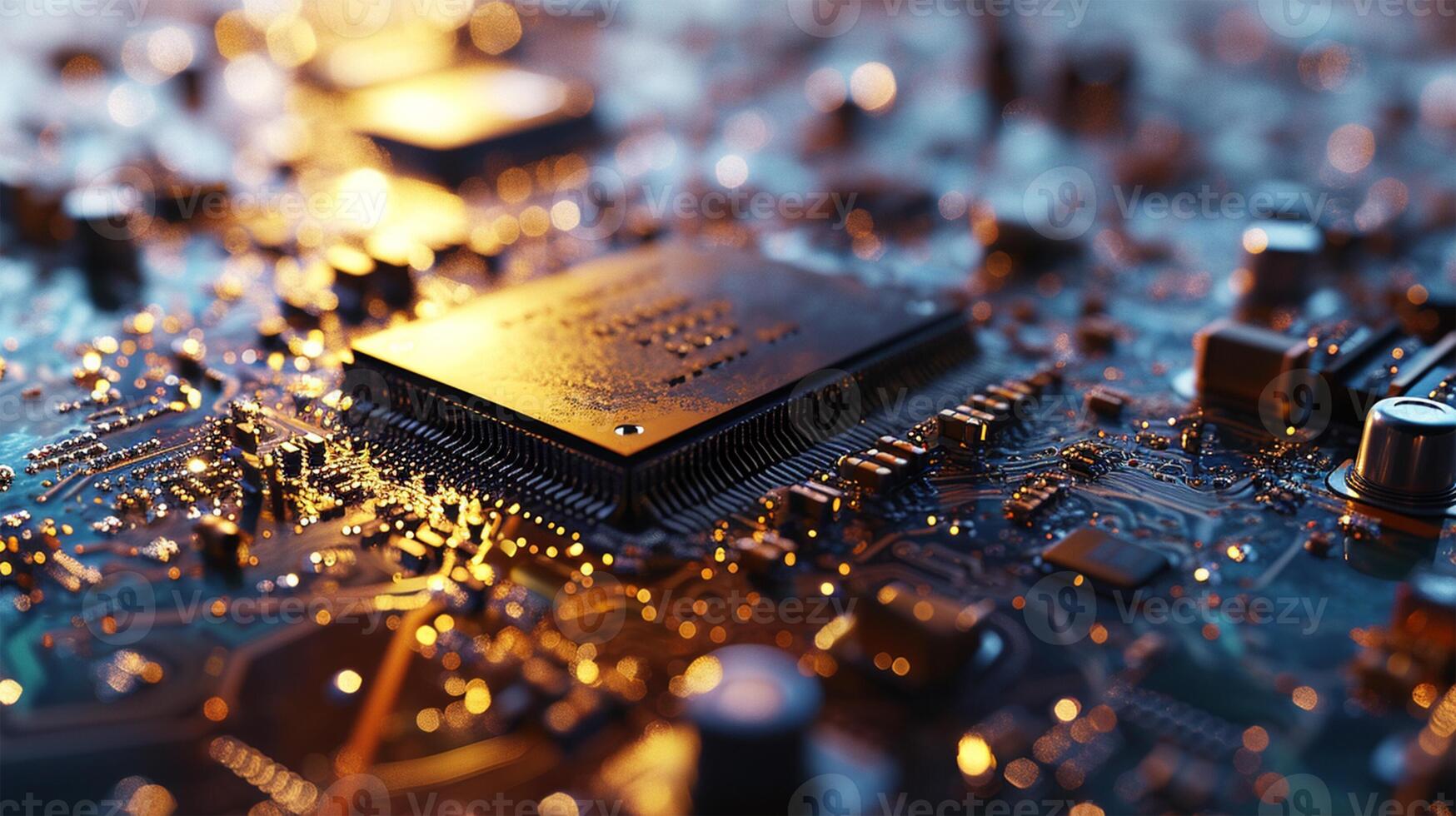 AI generated Close up of electronic circuit board. Technology background. Selective focus. photo