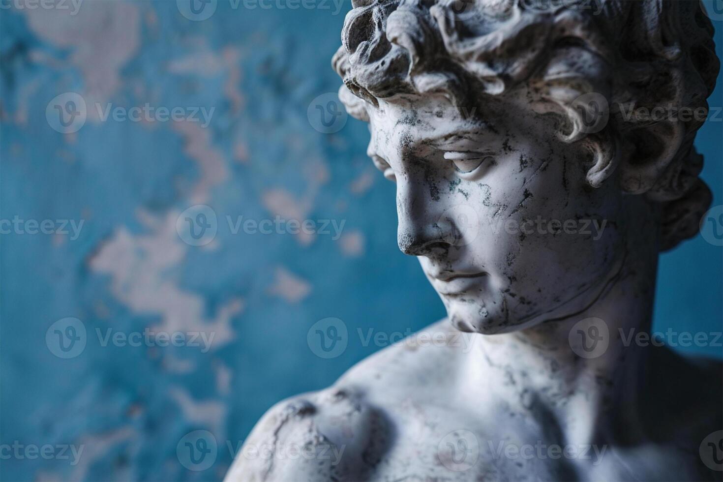 AI generated statue on blue background photo