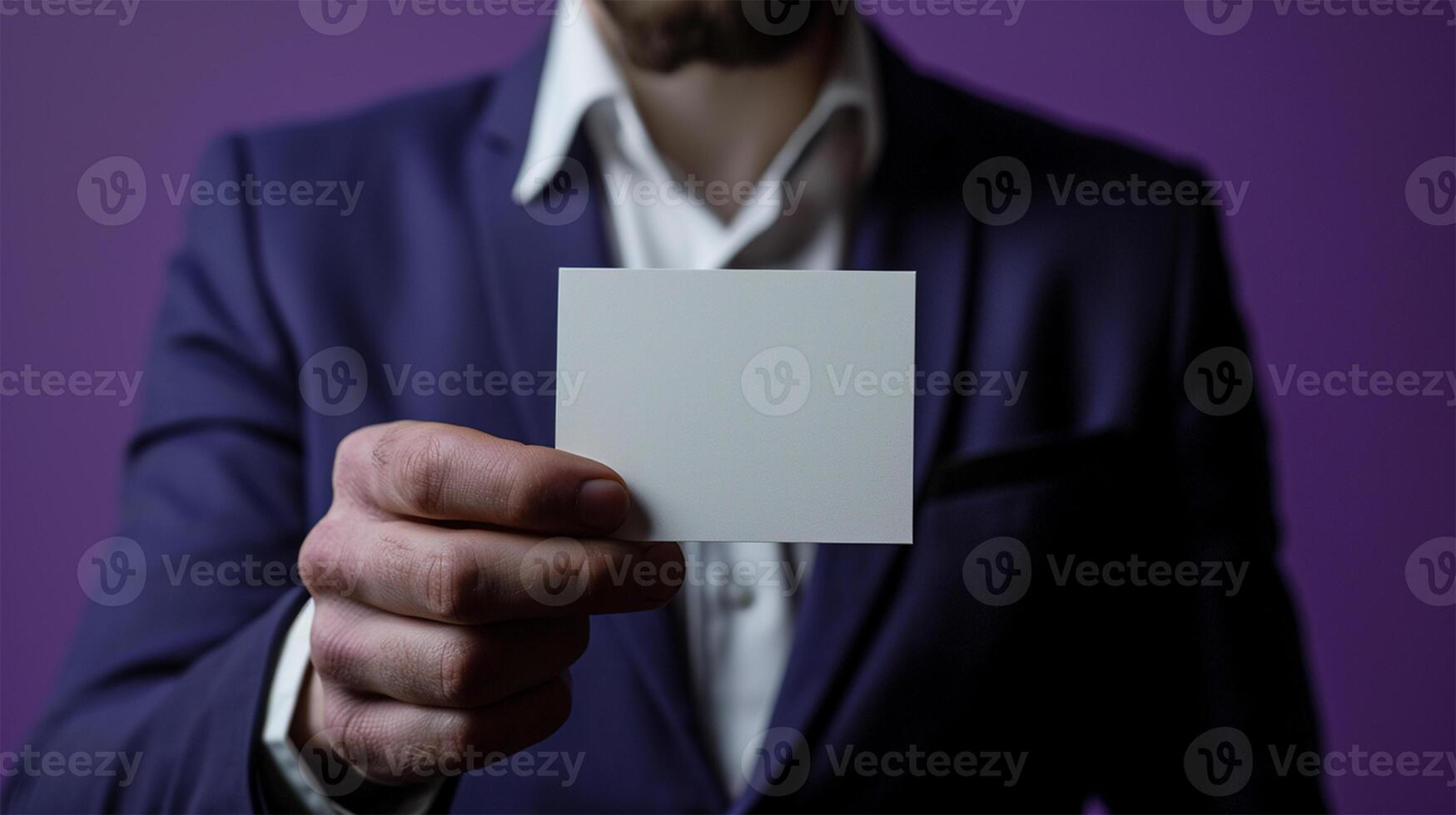 AI generated cropped shot of businesswoman holding blank business card photo