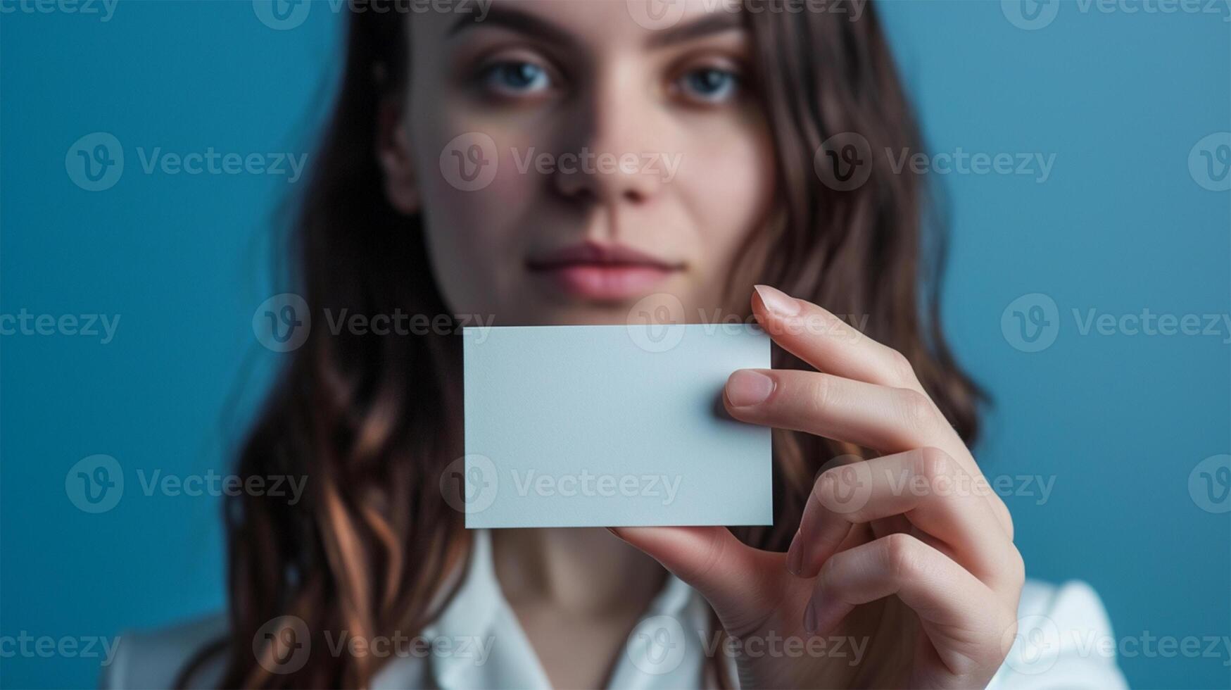 ai generado recortado Disparo de mujer de negocios participación blanco negocio tarjeta foto