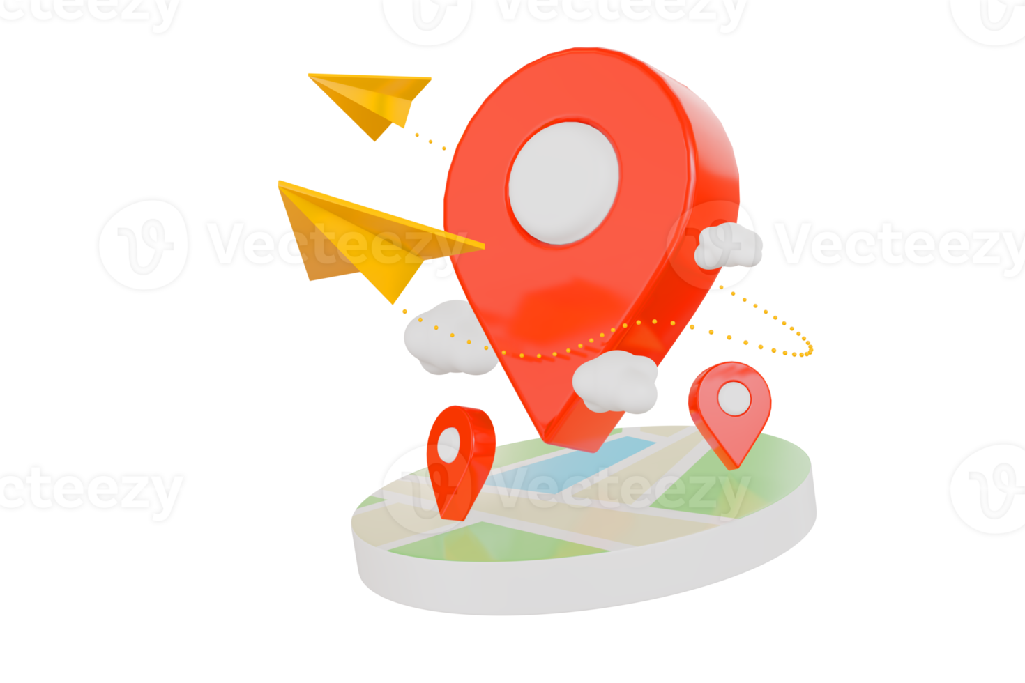 Stadt Karte und rot Stift Zeiger Standort. Reise Navigation Geographisches Positionierungs System Konzept. 3d machen png