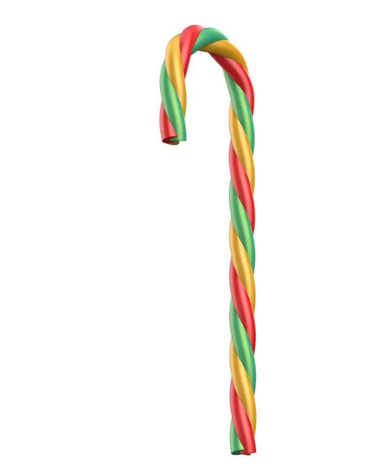 Striped candy cane isolated on background. 3d rendering - illustration png
