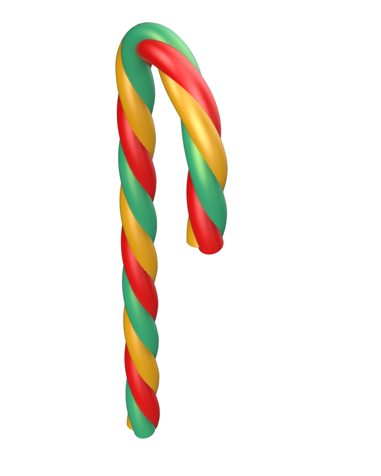 Striped candy cane isolated on background. 3d rendering - illustration png