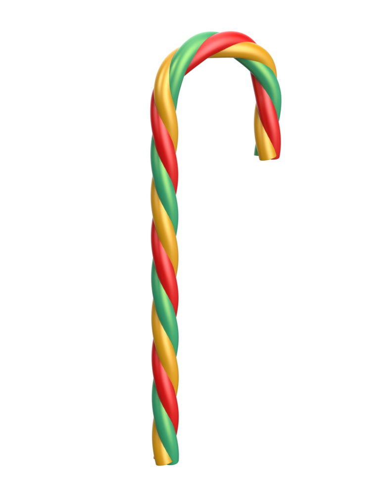 Striped candy cane isolated on background. 3d rendering - illustration png