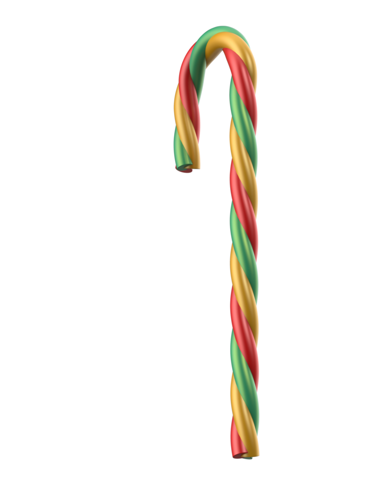 Striped candy cane isolated on background. 3d rendering - illustration png