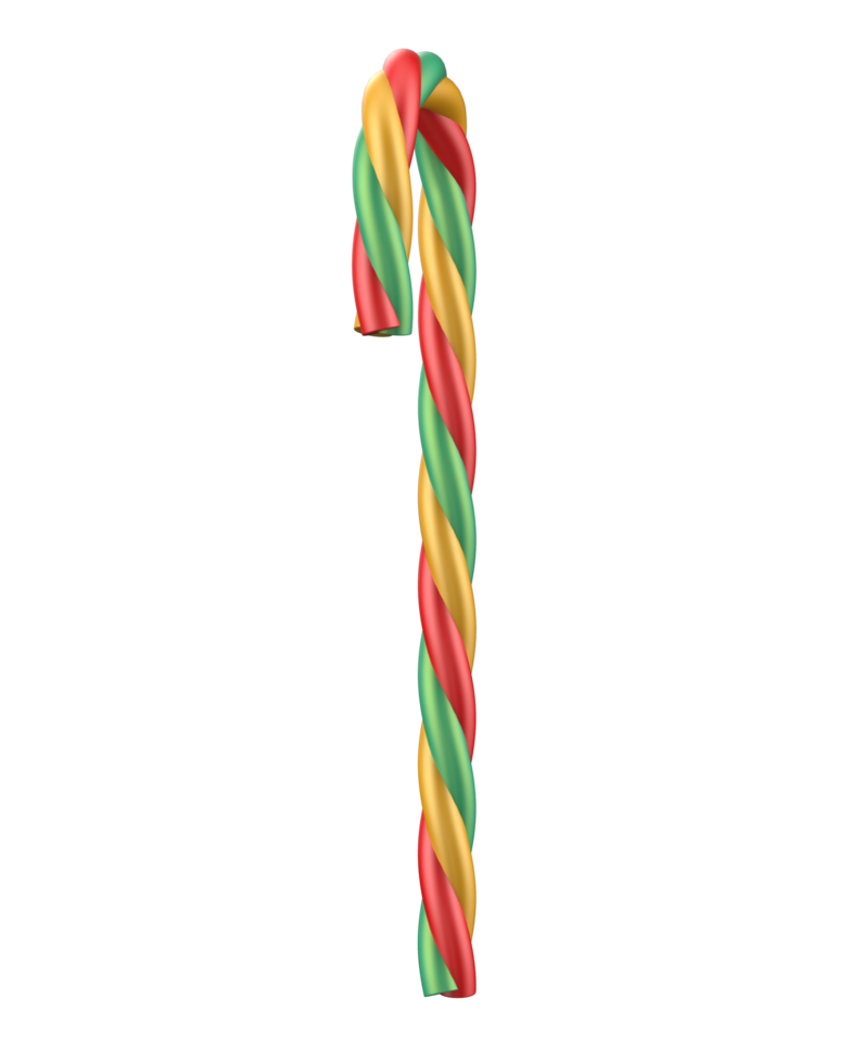 Striped candy cane isolated on background. 3d rendering - illustration png