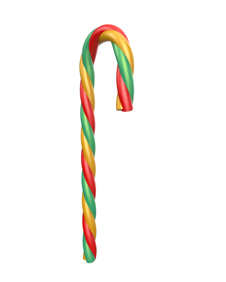 Striped candy cane isolated on background. 3d rendering - illustration png