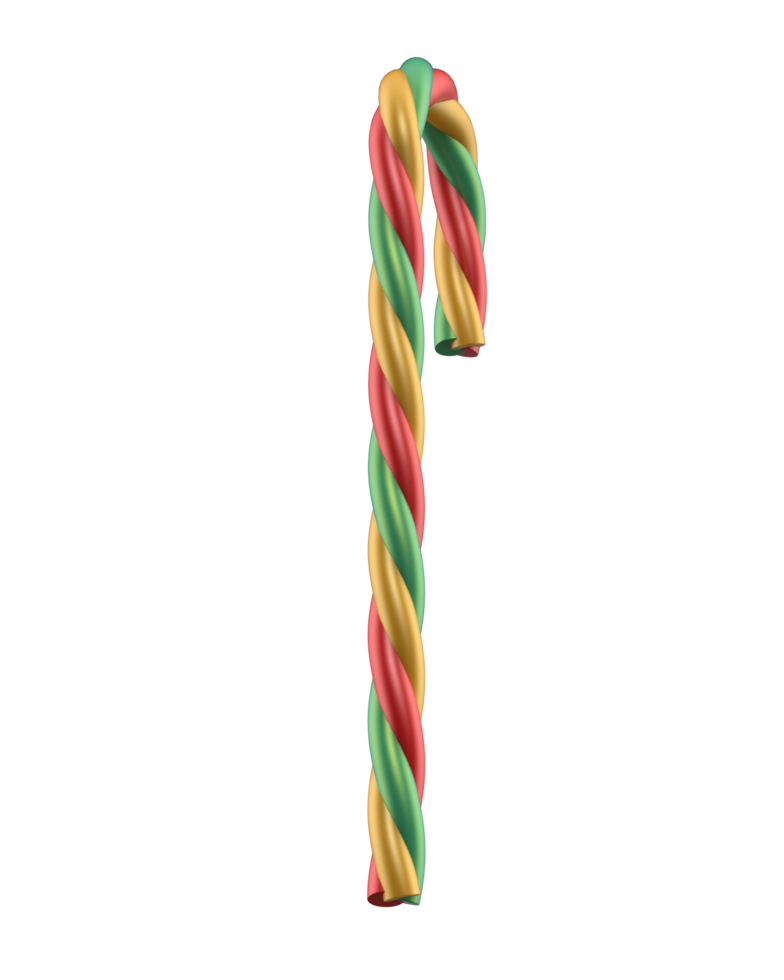 Striped candy cane isolated on background. 3d rendering - illustration png