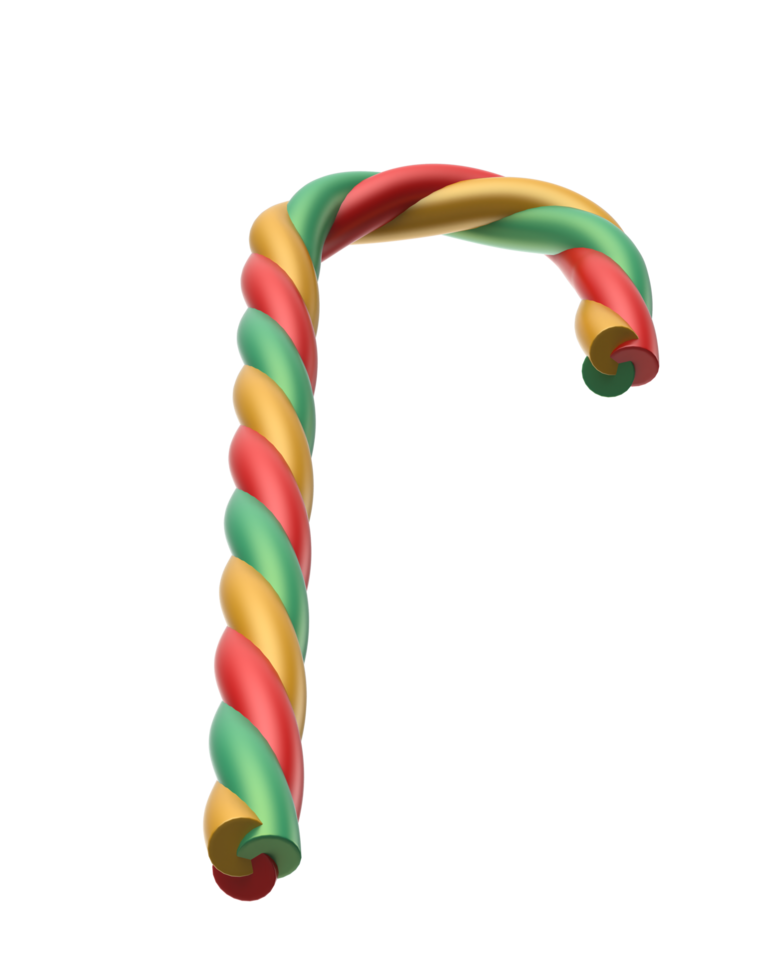 Striped candy cane isolated on background. 3d rendering - illustration png
