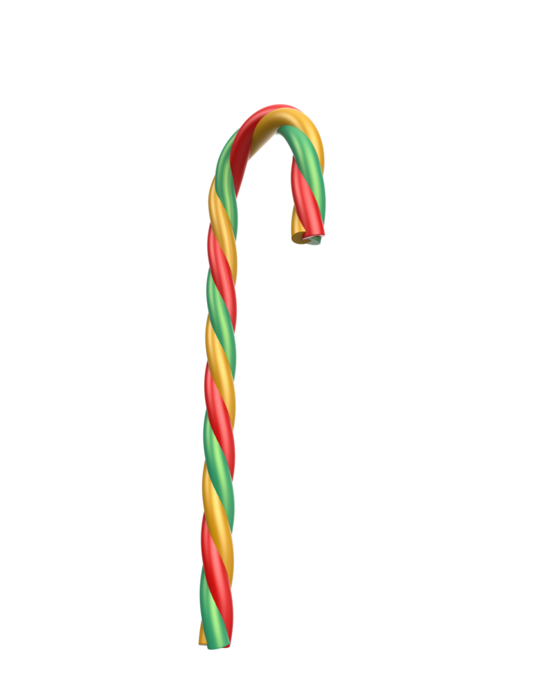 Striped candy cane isolated on background. 3d rendering - illustration png