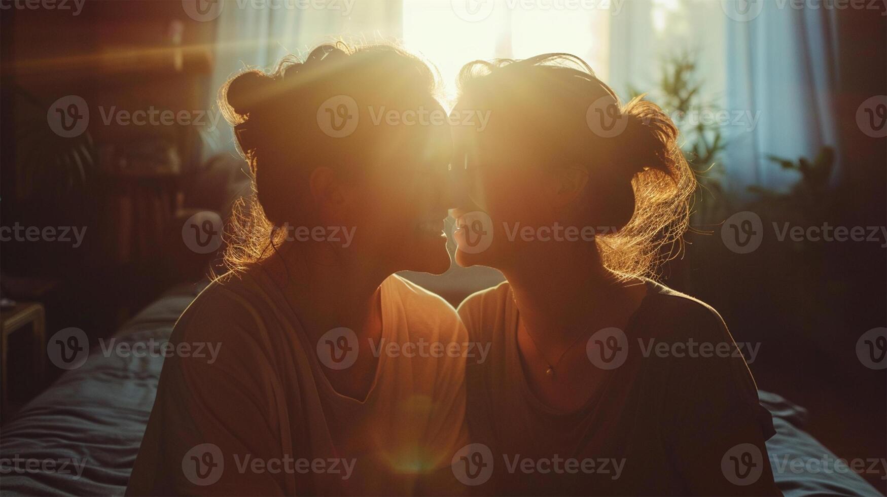 AI generated Close up of young gay couple smiling while sitting on sofa at home photo