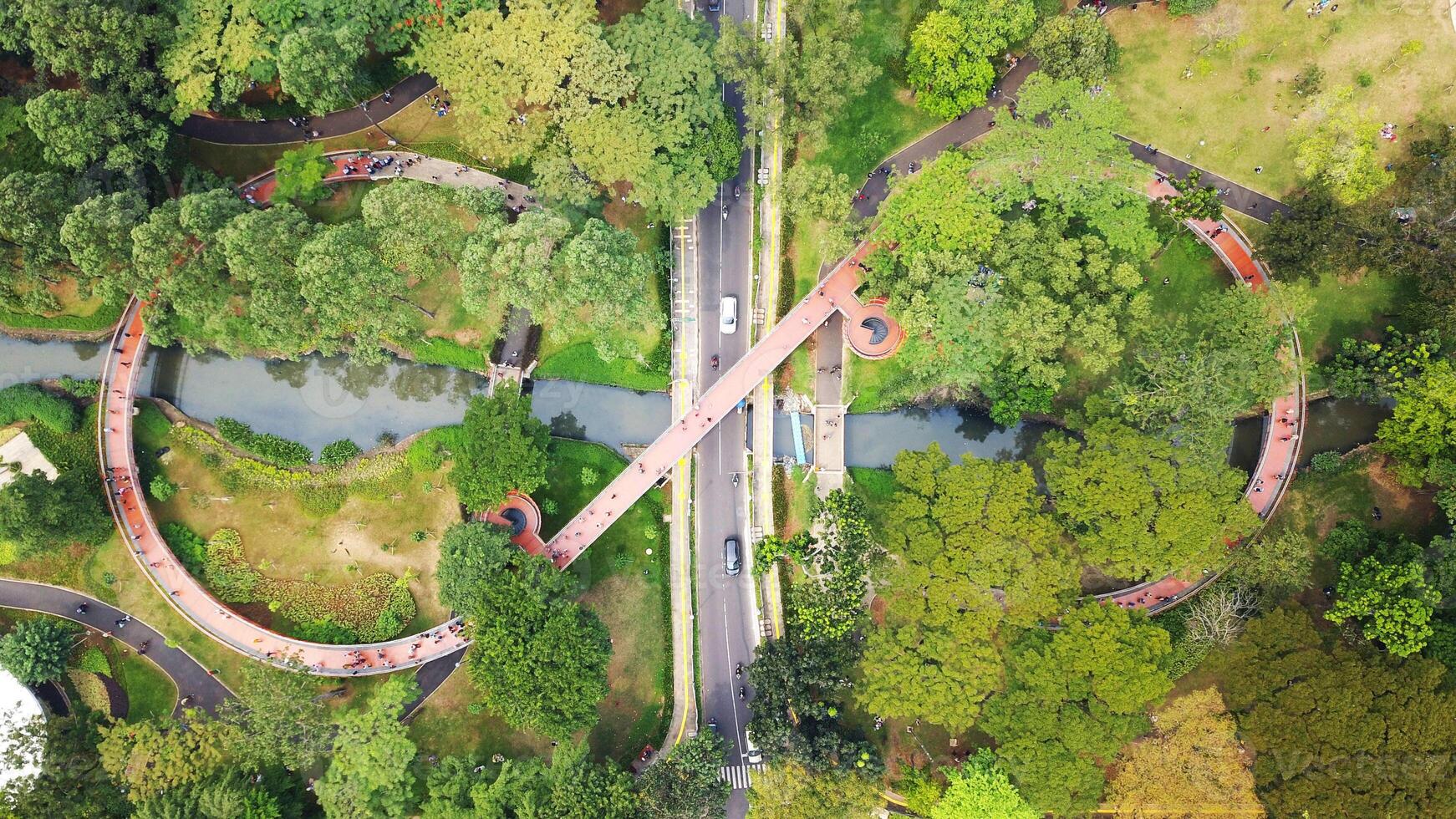 Aerial view of Infinity Link Bridge at Tebet Ecopark Jakarta photo