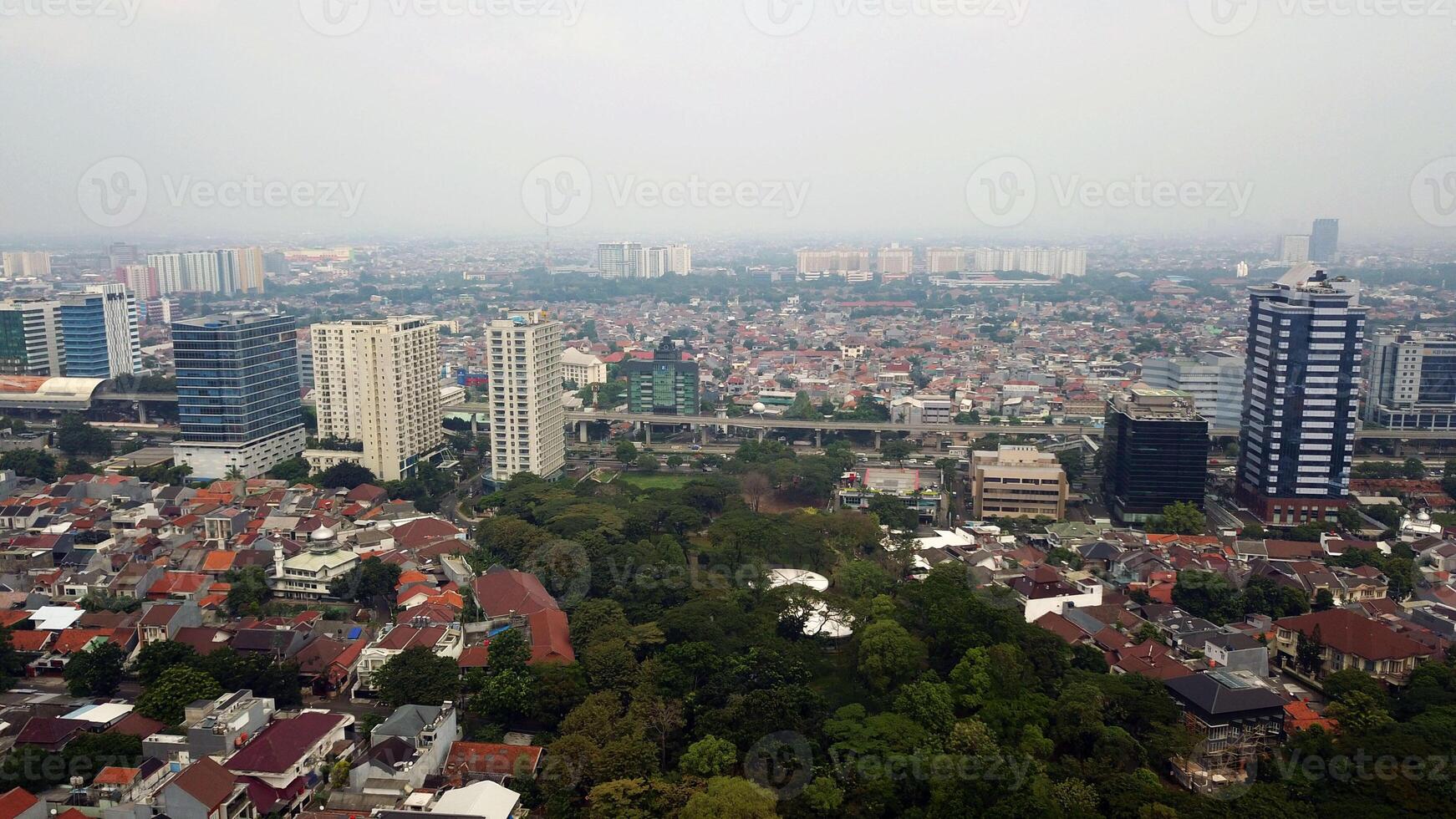 Aerial view of Jakarta, Indonesia from drone. photo