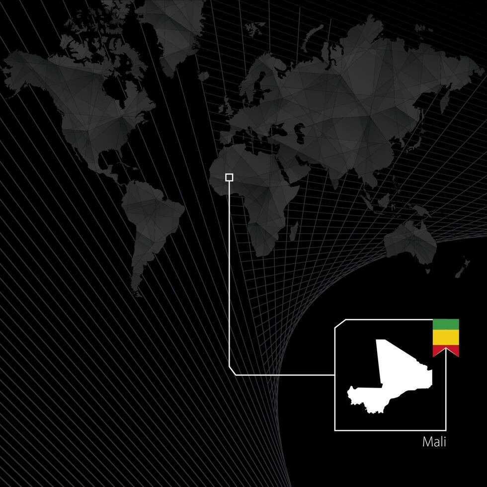 mali en negro mundo mapa. mapa y bandera de malí vector