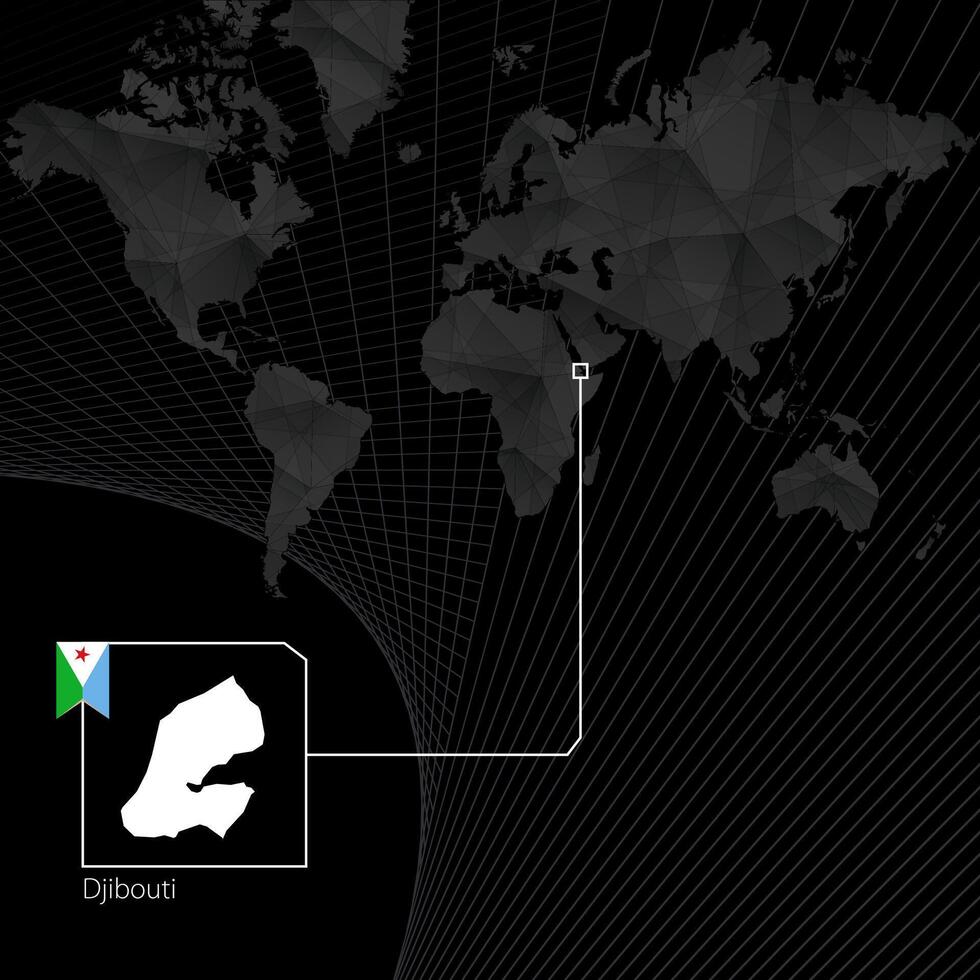 Djibouti on black World Map. Map and flag of Djibouti. vector