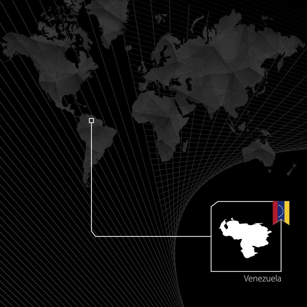 Venezuela on black World Map. Map and flag of Venezuela. vector