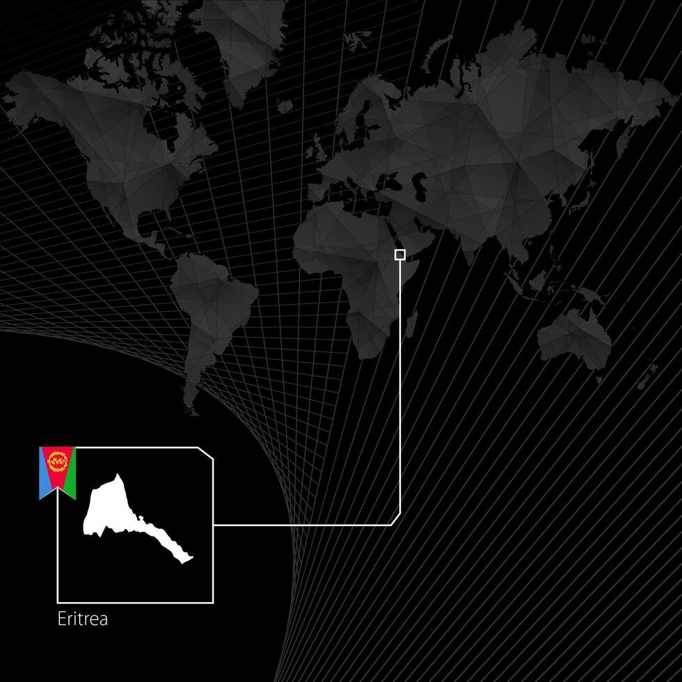 Eritrea on black World Map. Map and flag of Eritrea. vector