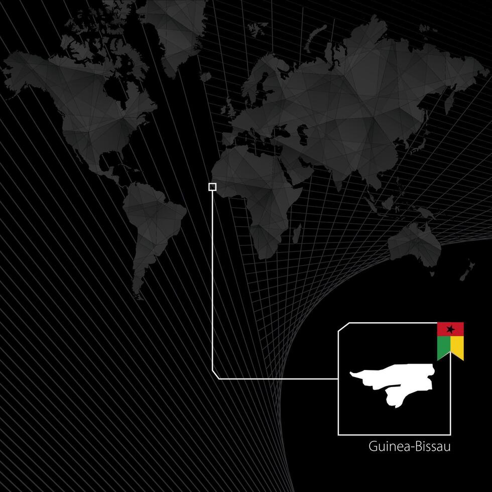 guinea-bissau en negro mundo mapa. mapa y bandera de guinea-bissáu. vector