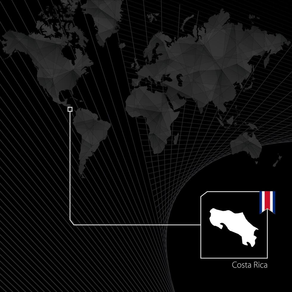Costa Rica on black World Map. Map and flag of Costa Rica. vector