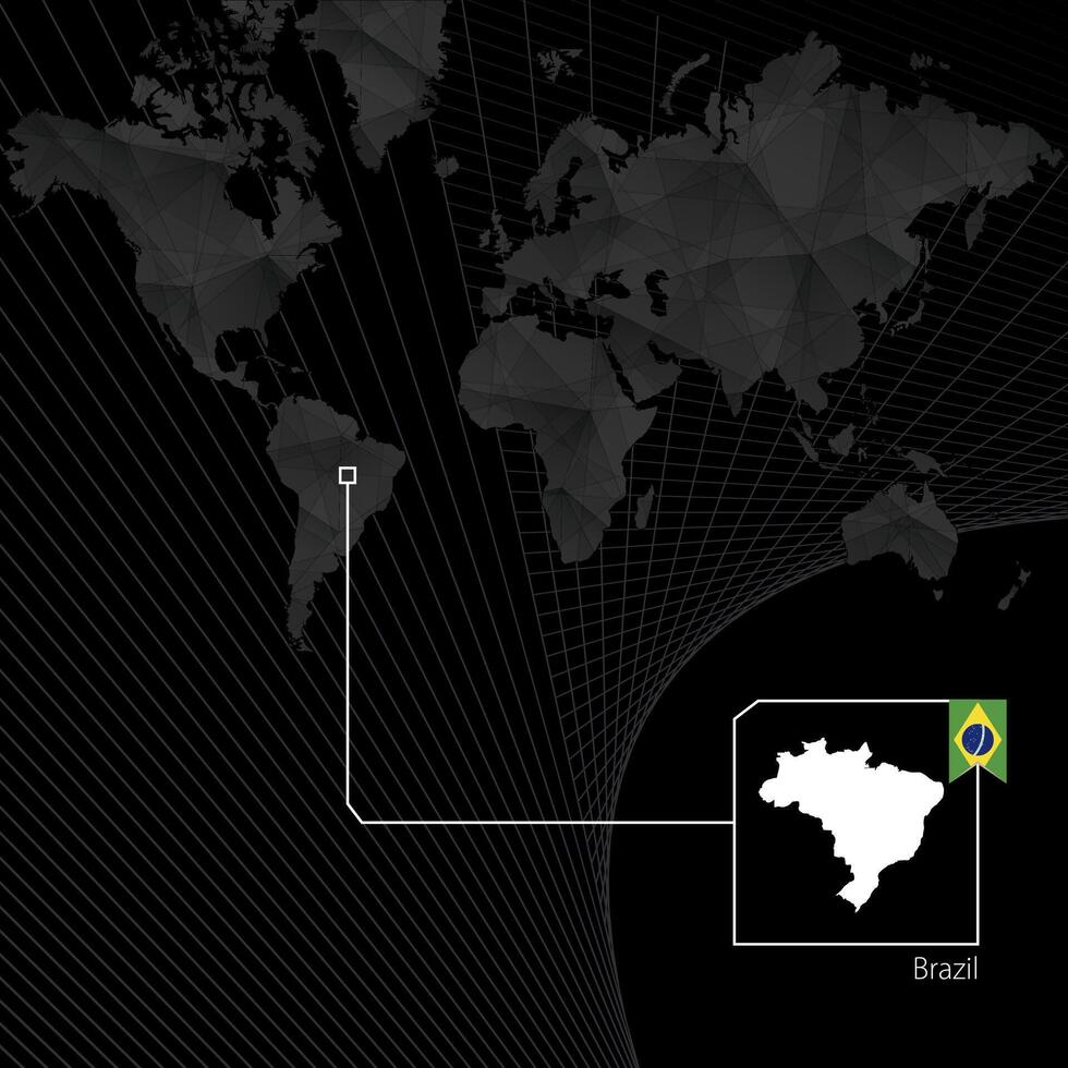 Brazil on black World Map. Map and flag of Brazil. vector