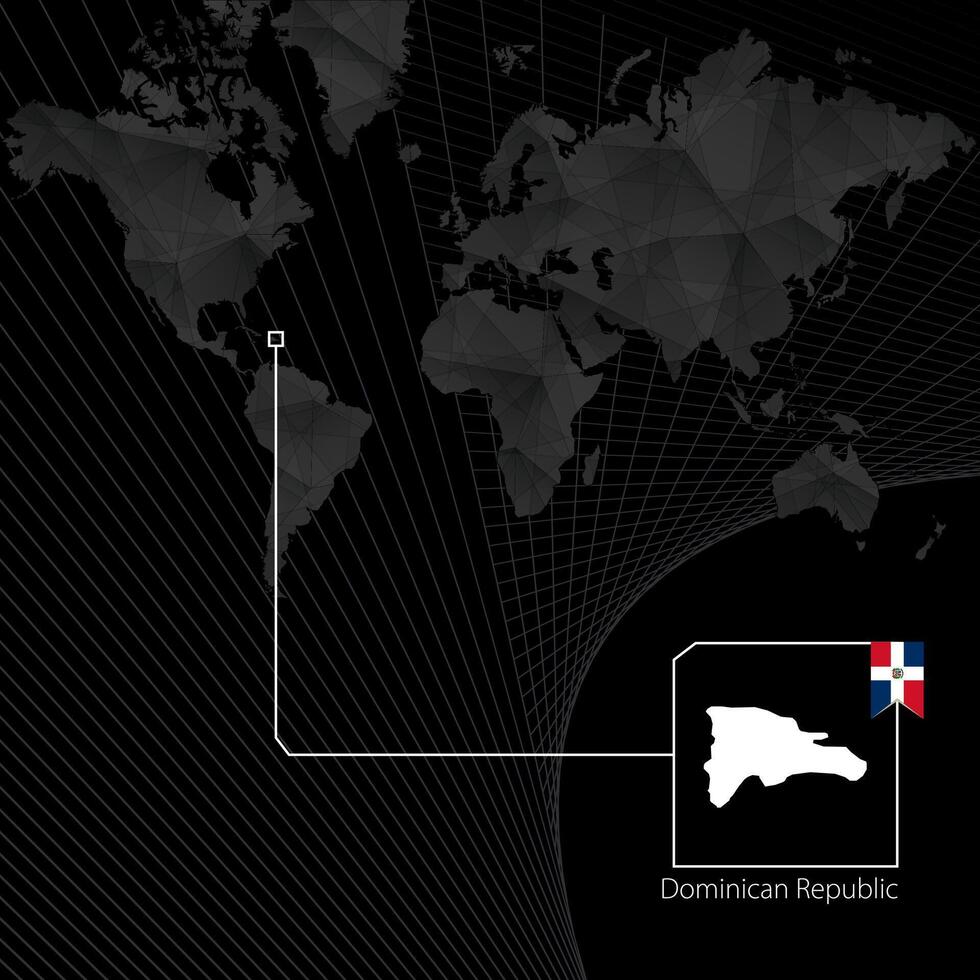 Dominican Republic on black World Map. Map and flag of Dominican Republic. vector