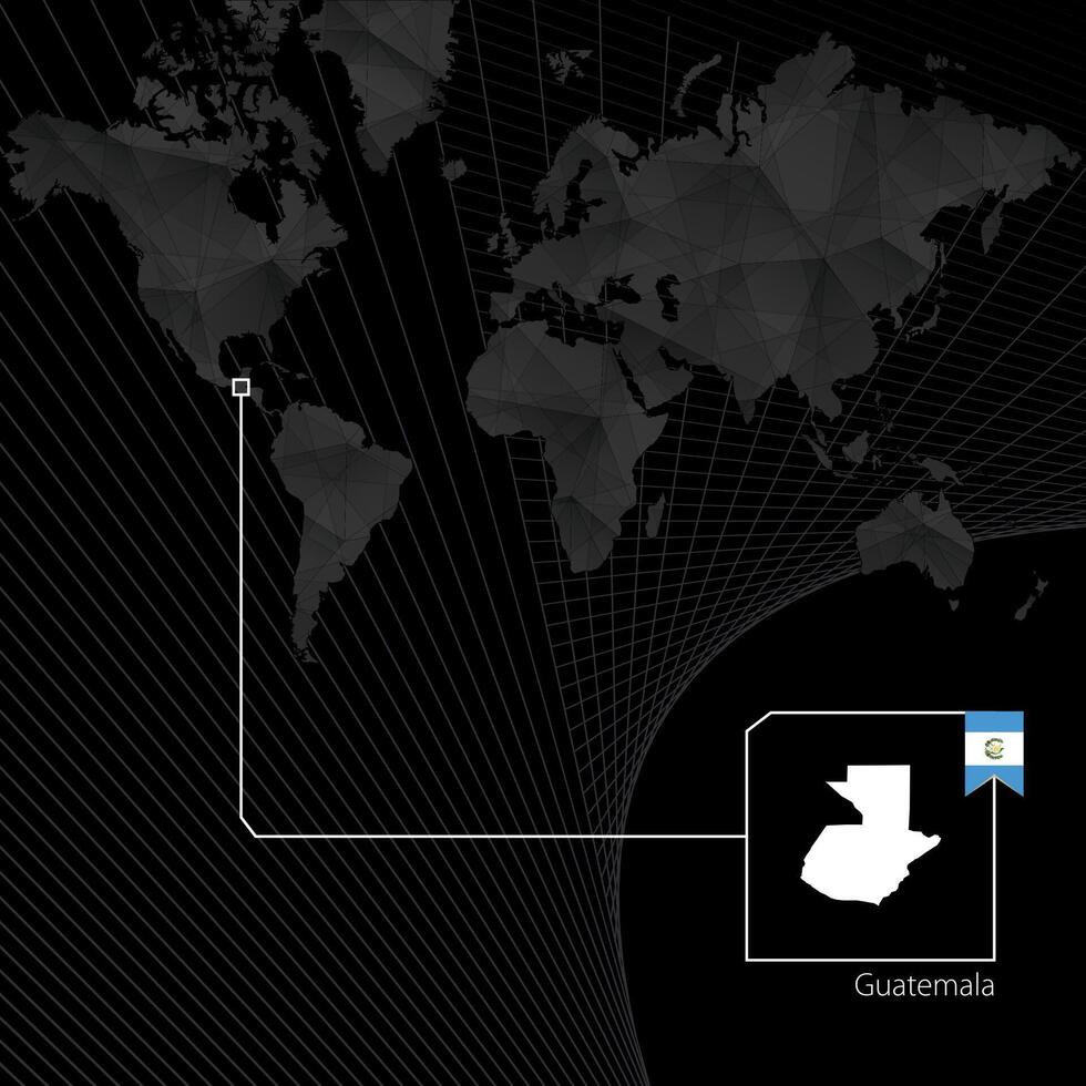 Guatemala on black World Map. Map and flag of Guatemala. vector