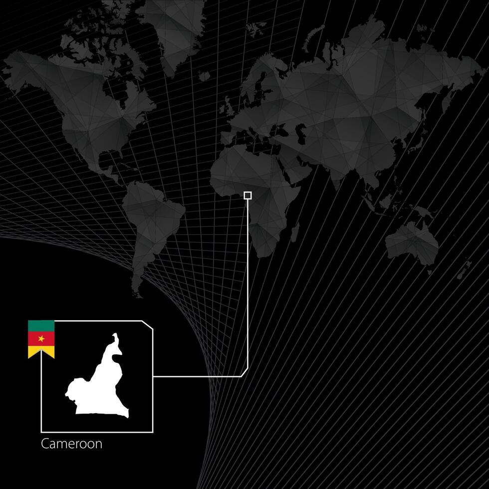 Cameroon on black World Map. Map and flag of Cameroon. vector
