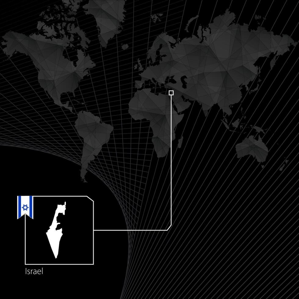 Israel en negro mundo mapa. mapa y bandera de Israel. vector