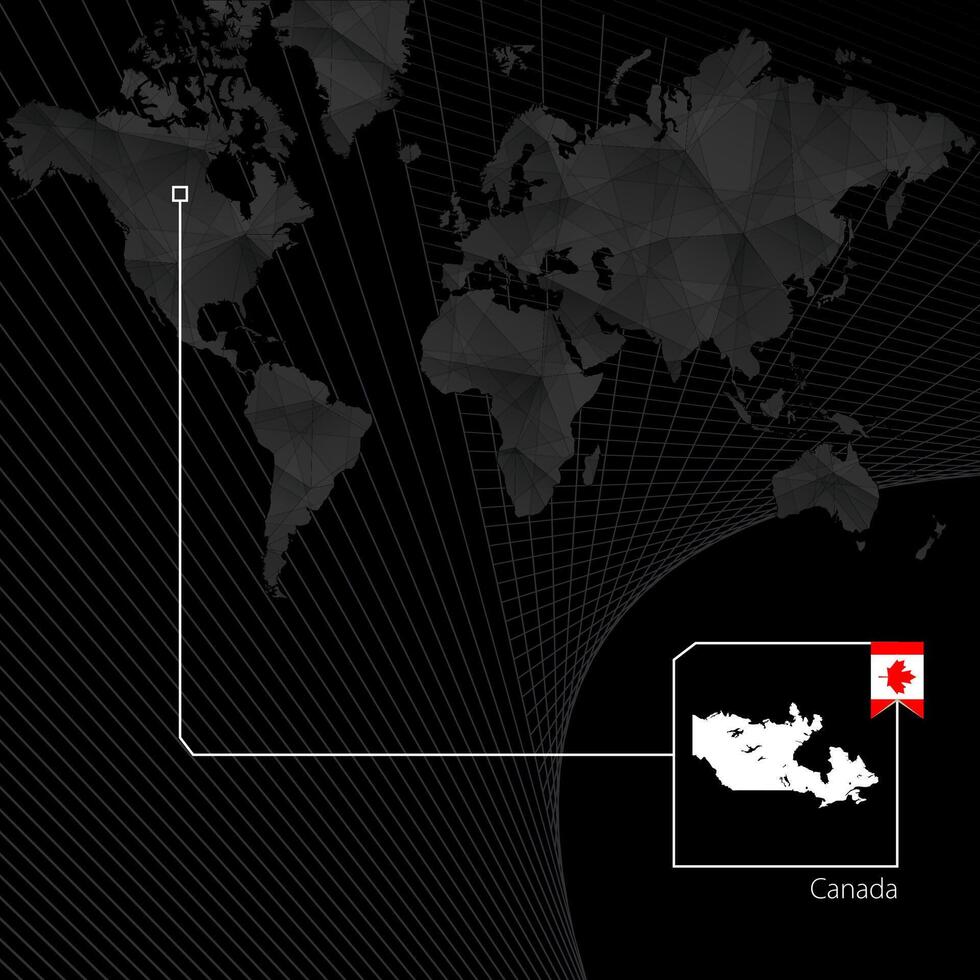 Canada on black World Map. Map and flag of Canada. vector