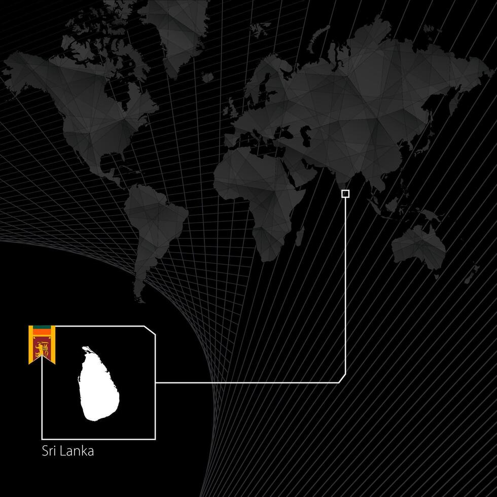 Sri Lanka on black World Map. Map and flag of Sri Lanka. vector