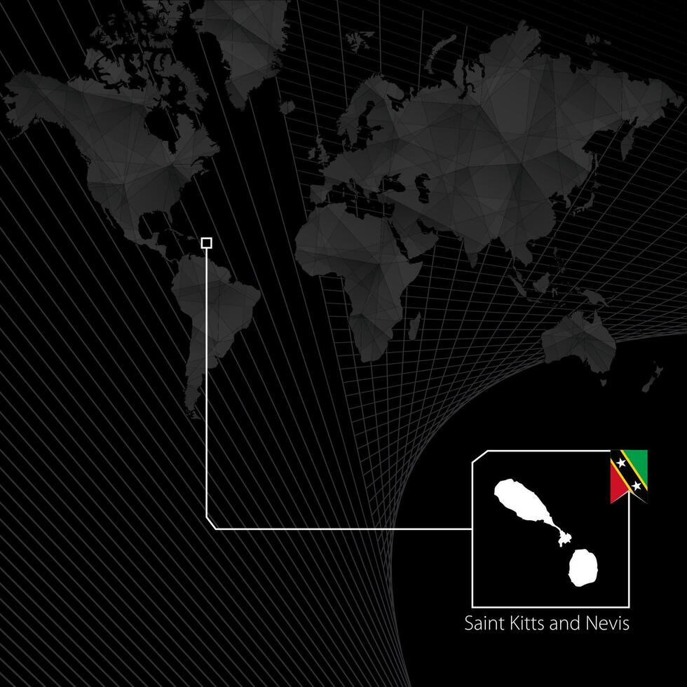 Santo kitts y nevis en negro mundo mapa. mapa y bandera de Santo kitts y nevis. vector