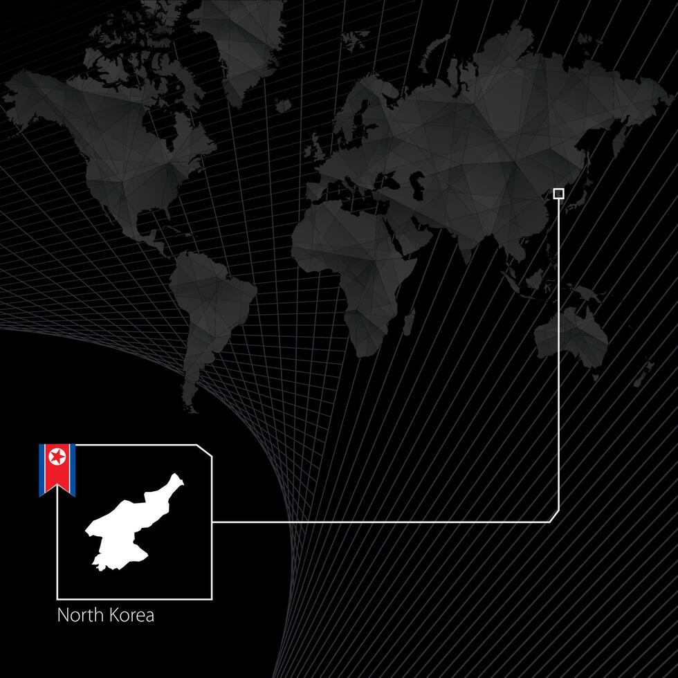 North Korea on black World Map. Map and flag of North Korea. vector