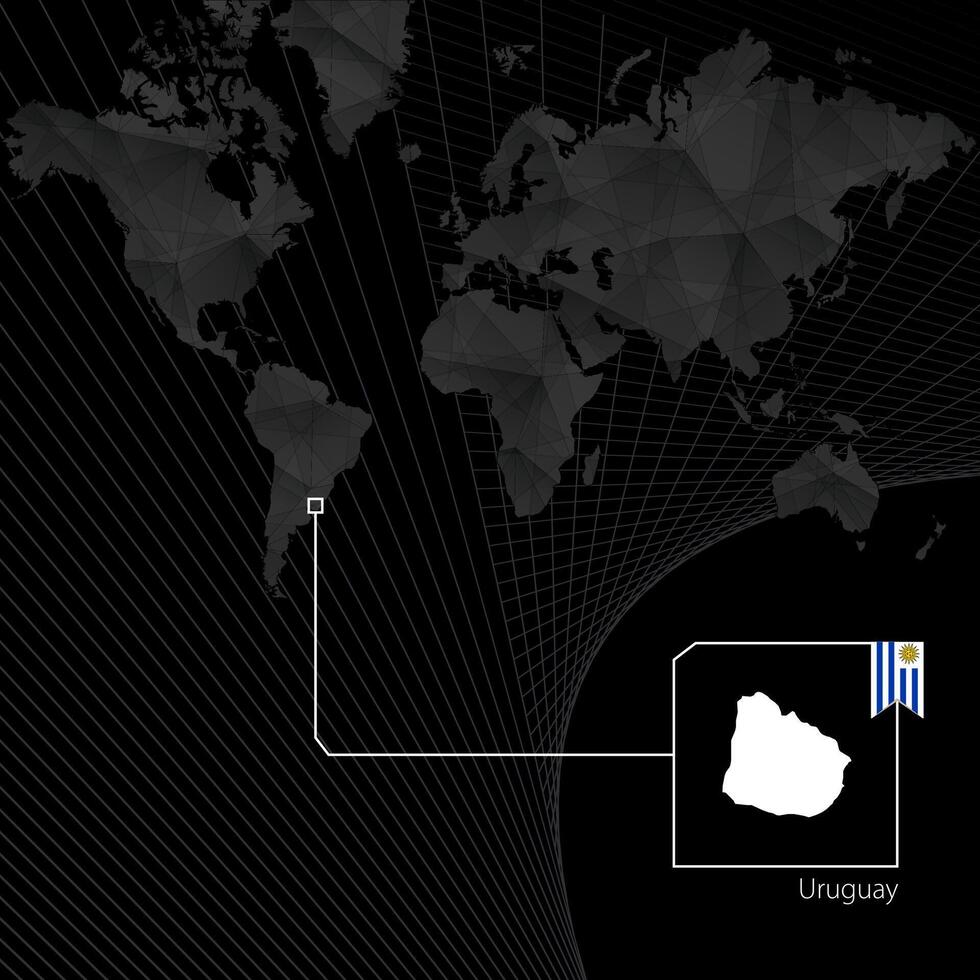 Uruguay on black World Map. Map and flag of Uruguay. vector