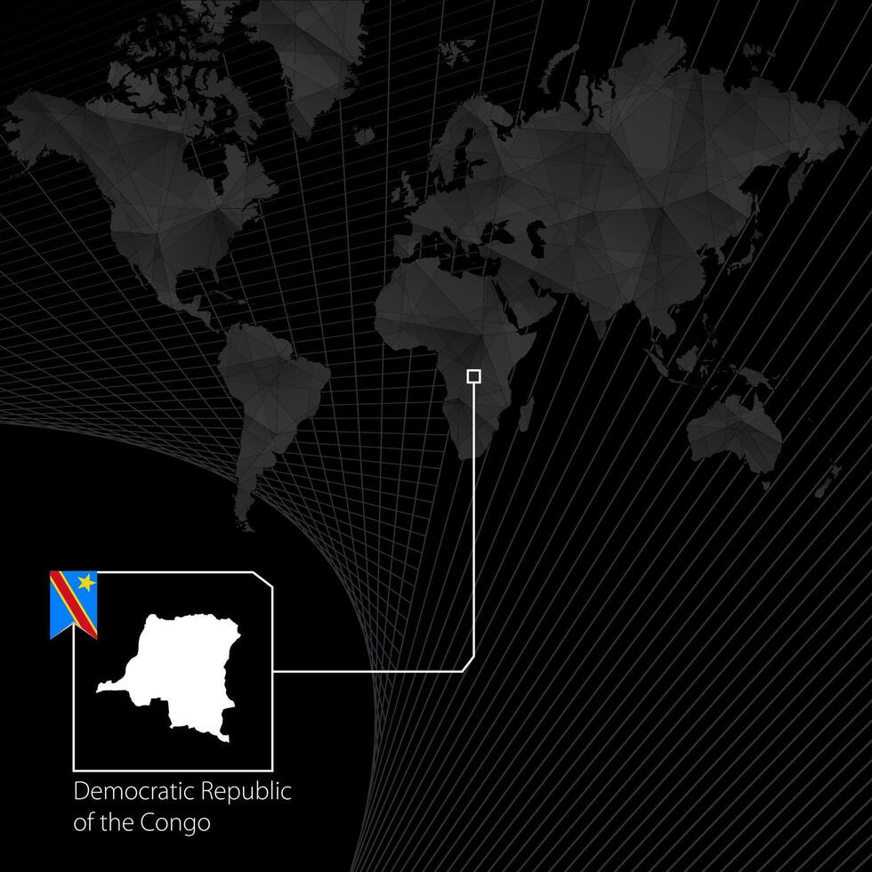 democrático república de el congo en negro mundo mapa. mapa y bandera de Dr congo vector