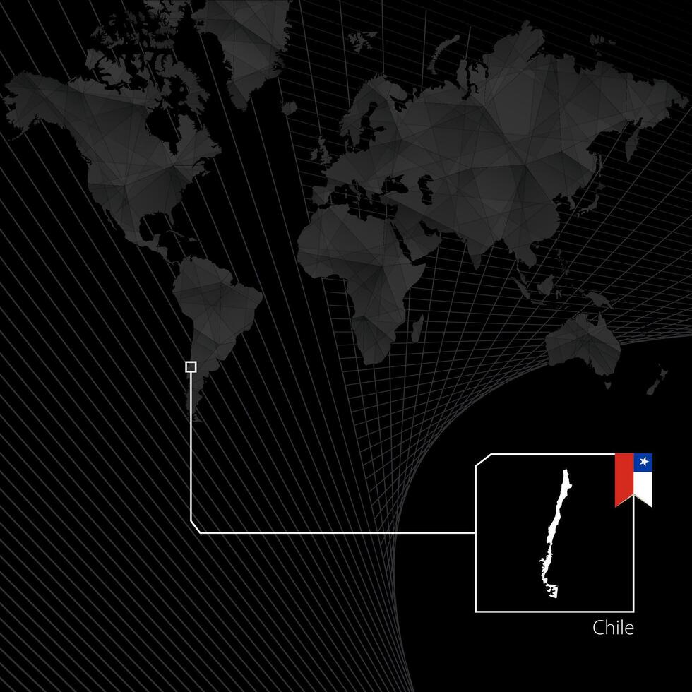 Chile on black World Map. Map and flag of Chile. vector