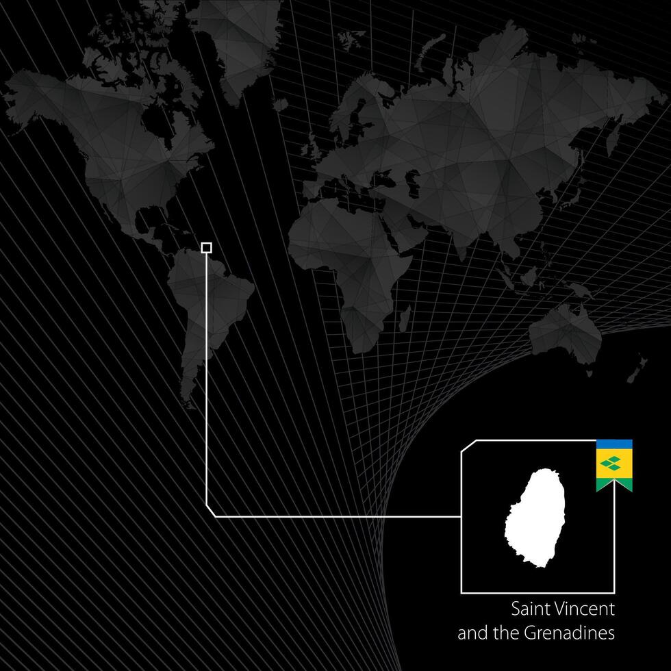 Saint Vincent and the Grenadines on black World Map. vector