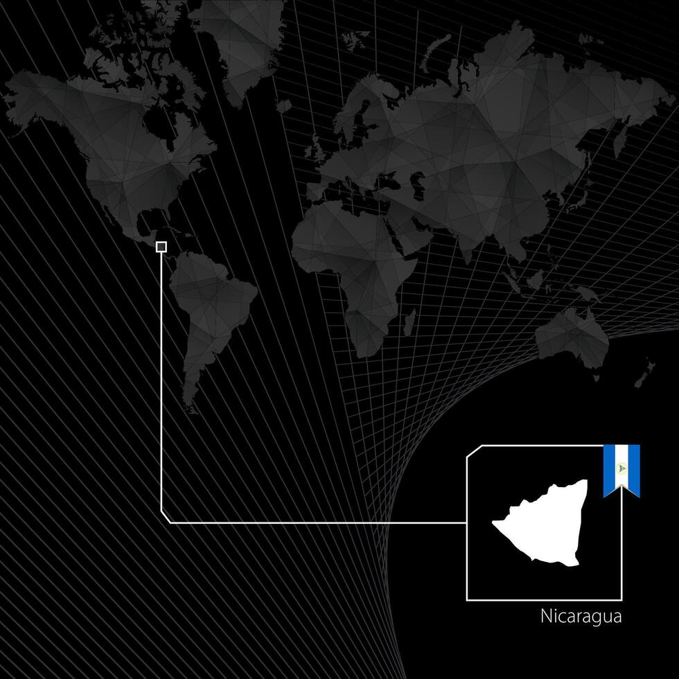 Nicaragua on black World Map. Map and flag of Nicaragua. vector