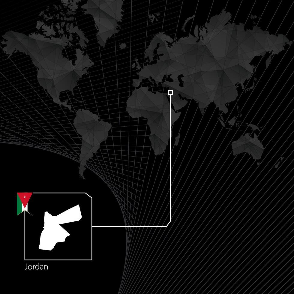 Jordan on black World Map. Map and flag of Jordan. vector