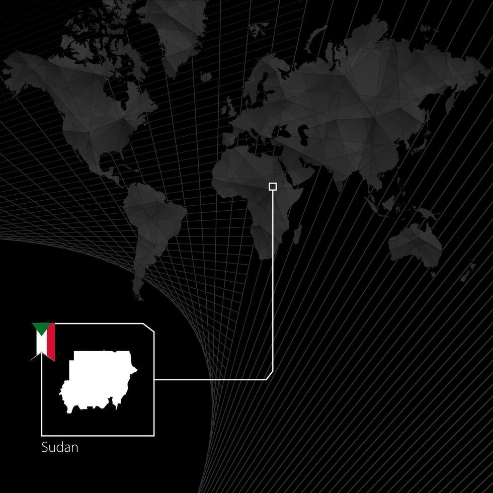 Sudán en negro mundo mapa. mapa y bandera de Sudán. vector