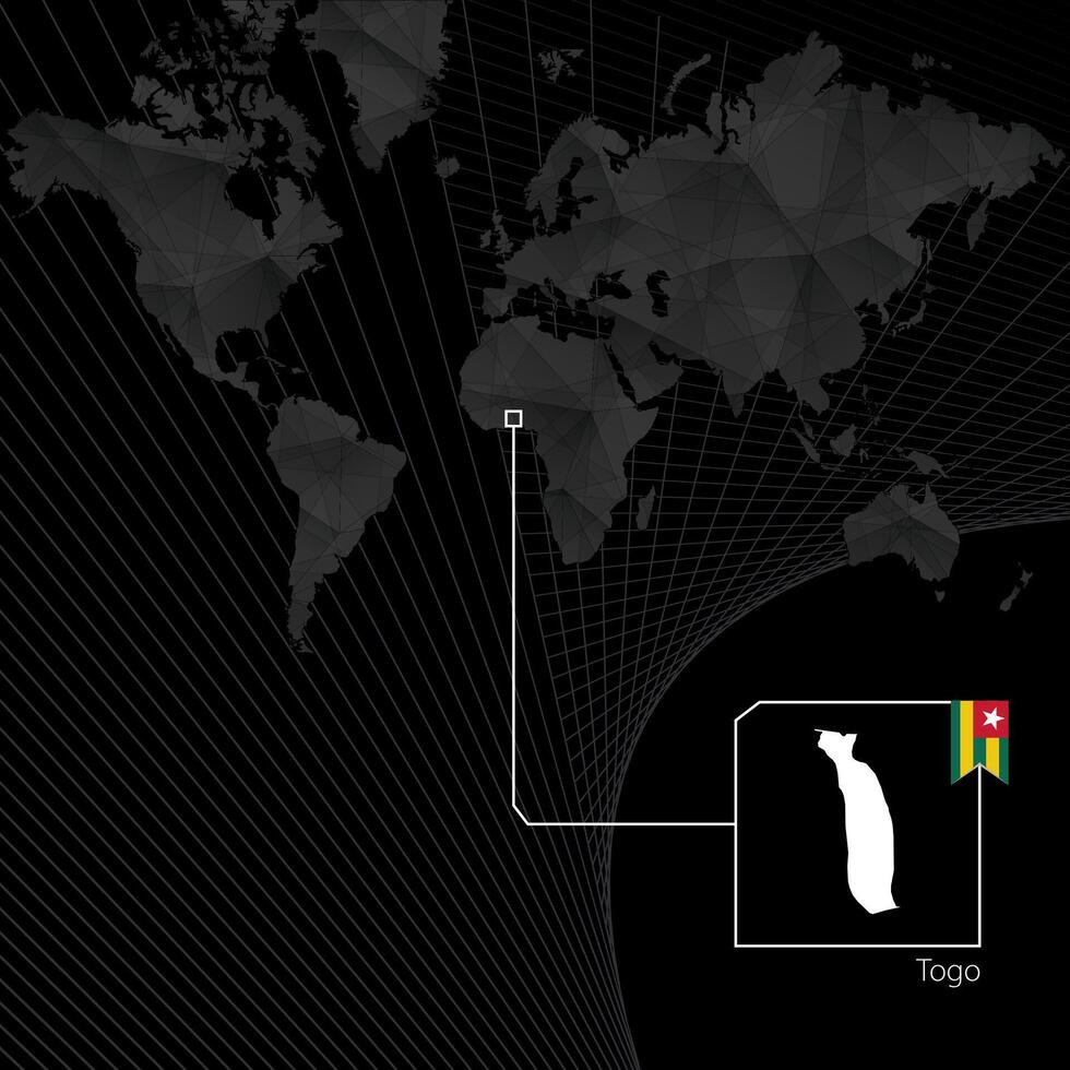 Togo on black World Map. Map and flag of Togo. vector