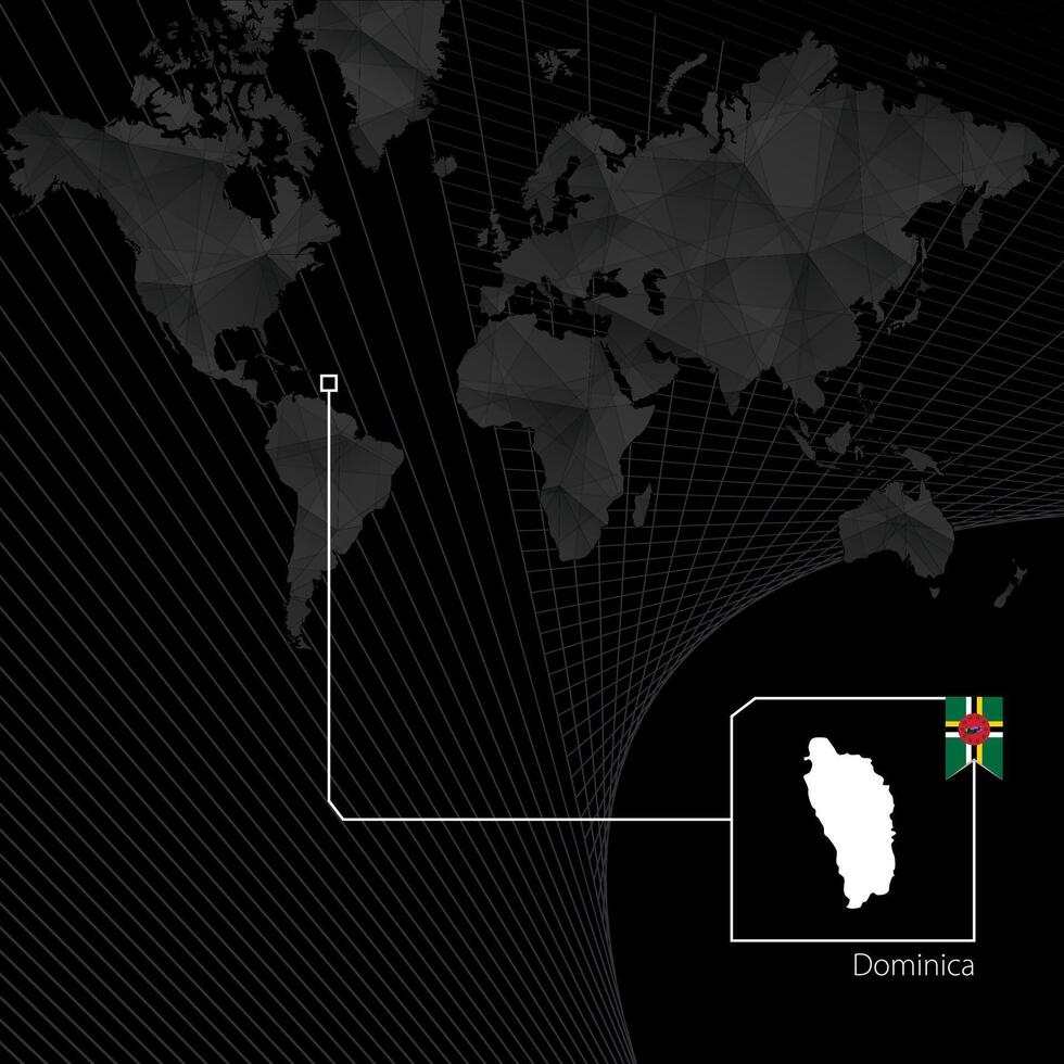 Dominica on black World Map. Map and flag of Dominica. vector