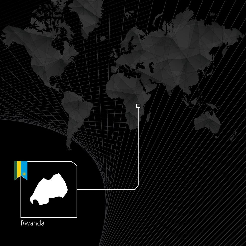 Ruanda en negro mundo mapa. mapa y bandera de Ruanda. vector