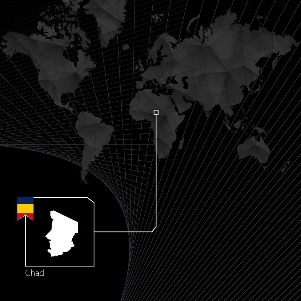 Chad en negro mundo mapa. mapa y bandera de Chad. vector