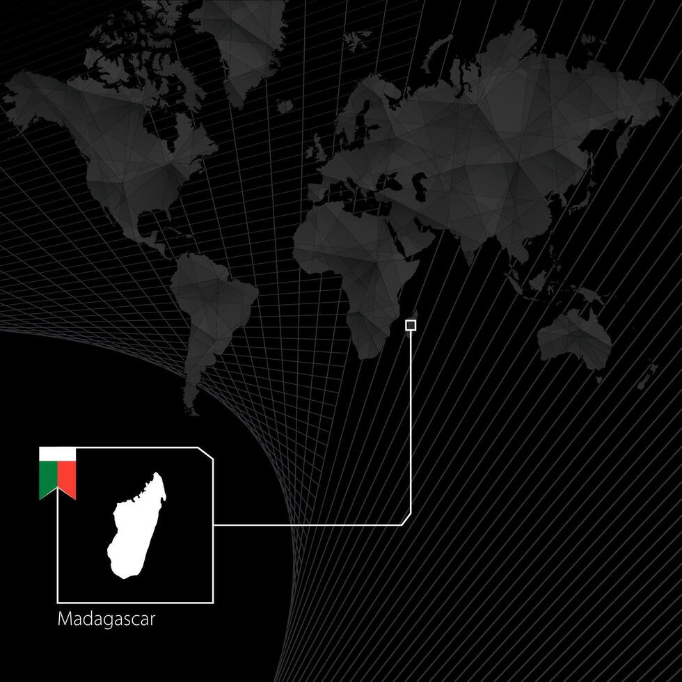 Madagascar en negro mundo mapa. mapa y bandera de Madagascar. vector